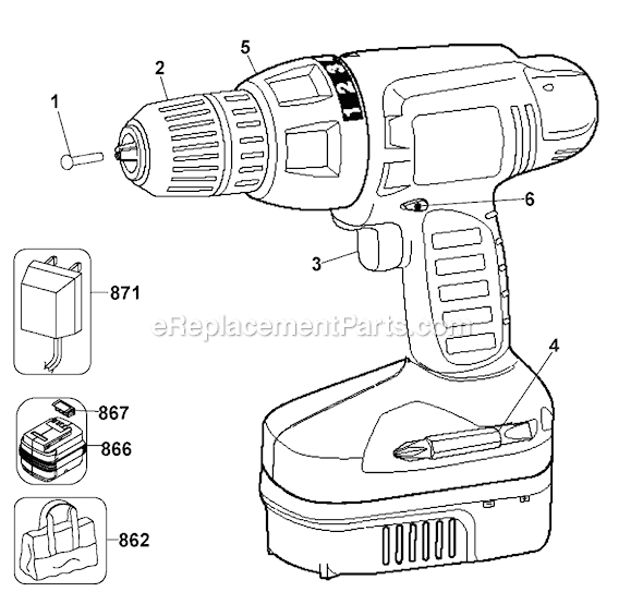Page A Diagram and Parts List for PS2400 Type 2 Black and Decker Cordless Drill